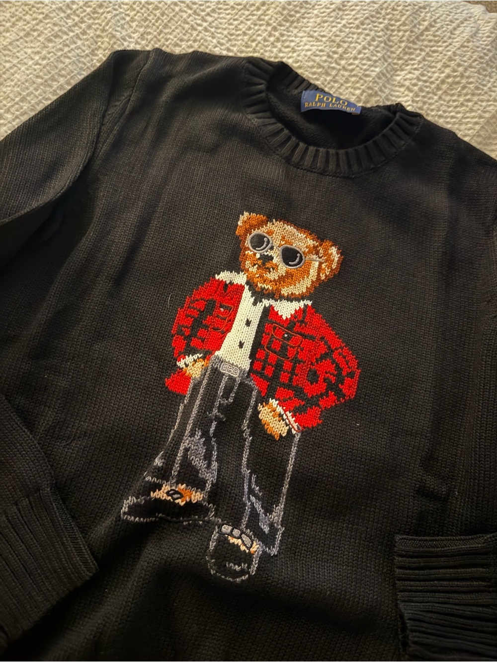 Polo by Ralph Lauren Black Crewneck Sweater with Red Bear Motif - Picture 2 of 5